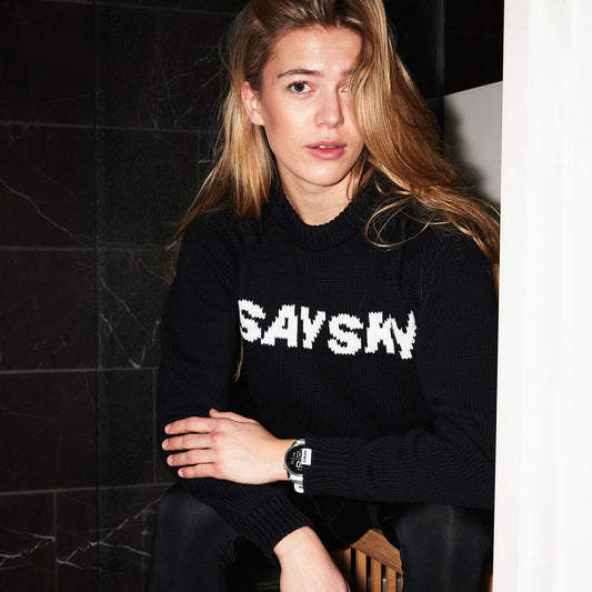 KNITTED CREW NECK | LOGO BLACK - SAYSKY