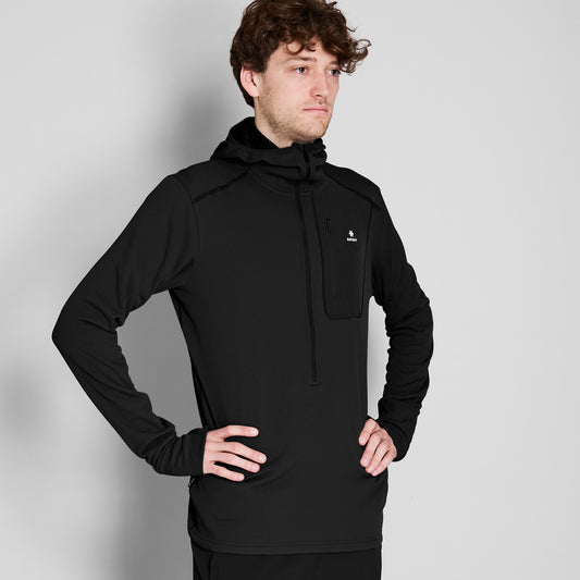 COMBAT HALF ZIP FLEECE HOODIE | BLACK - SAYSKY