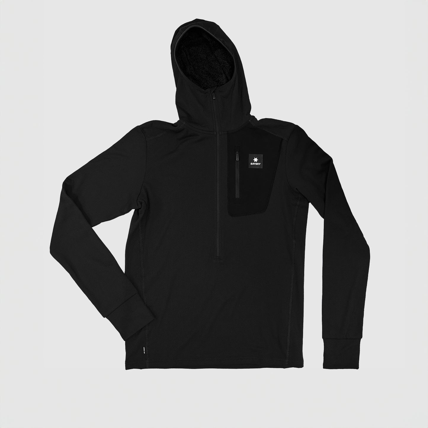 COMBAT HALF ZIP FLEECE HOODIE | BLACK - SAYSKY