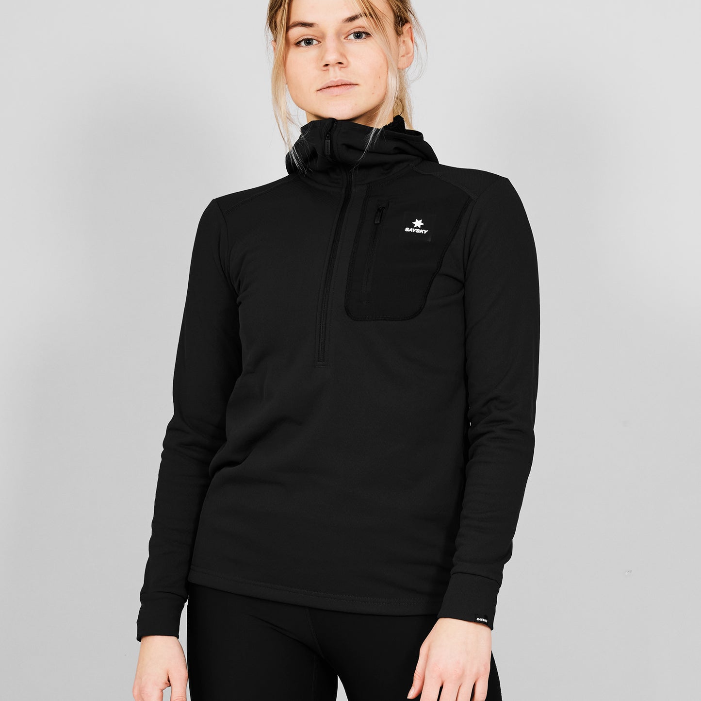 W COMBAT HALF ZIP FLEECE HOODIE | BLACK - SAYSKY