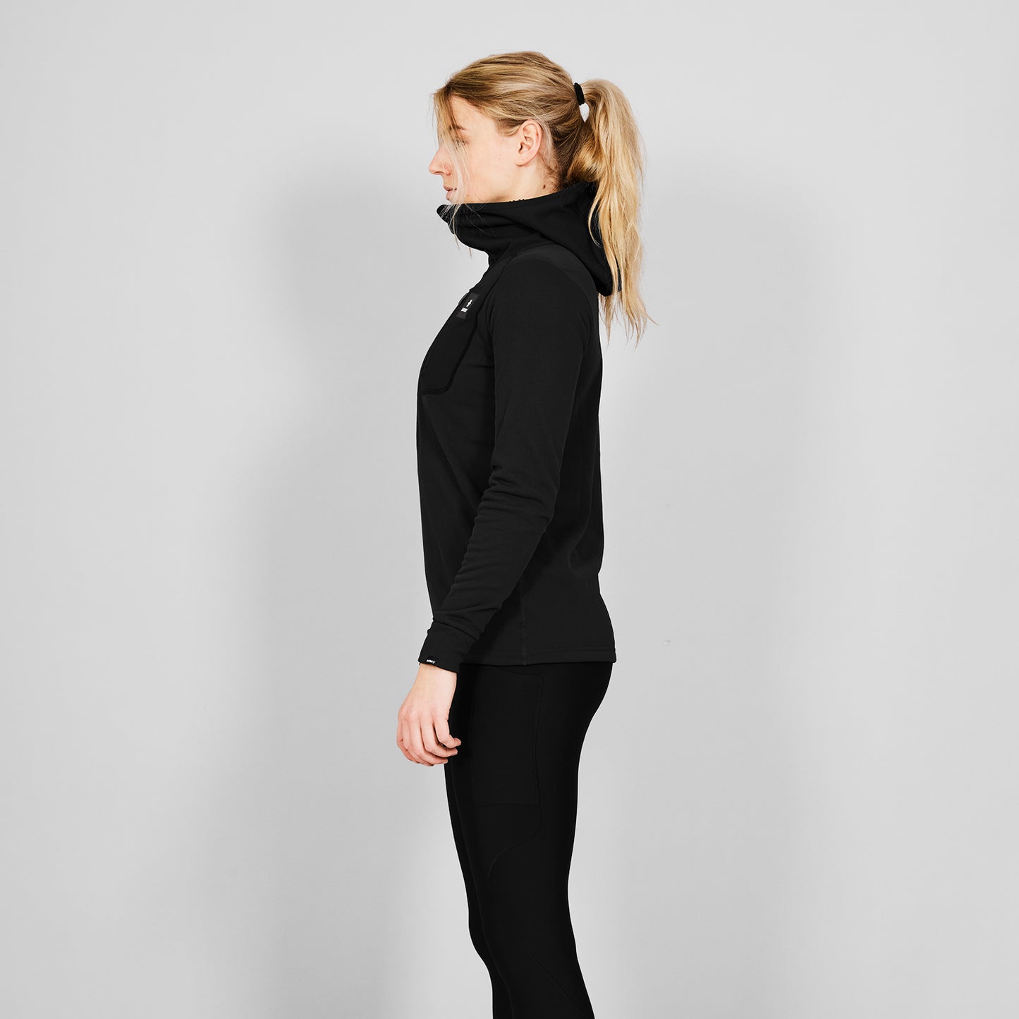 W COMBAT HALF ZIP FLEECE HOODIE | BLACK - SAYSKY