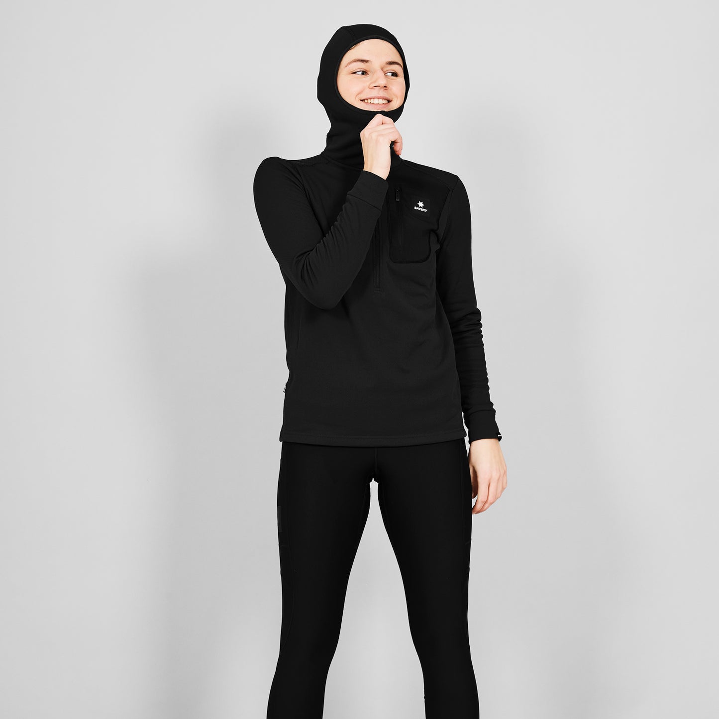 W COMBAT HALF ZIP FLEECE HOODIE | BLACK - SAYSKY