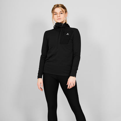 W COMBAT HALF ZIP FLEECE HOODIE | BLACK - SAYSKY