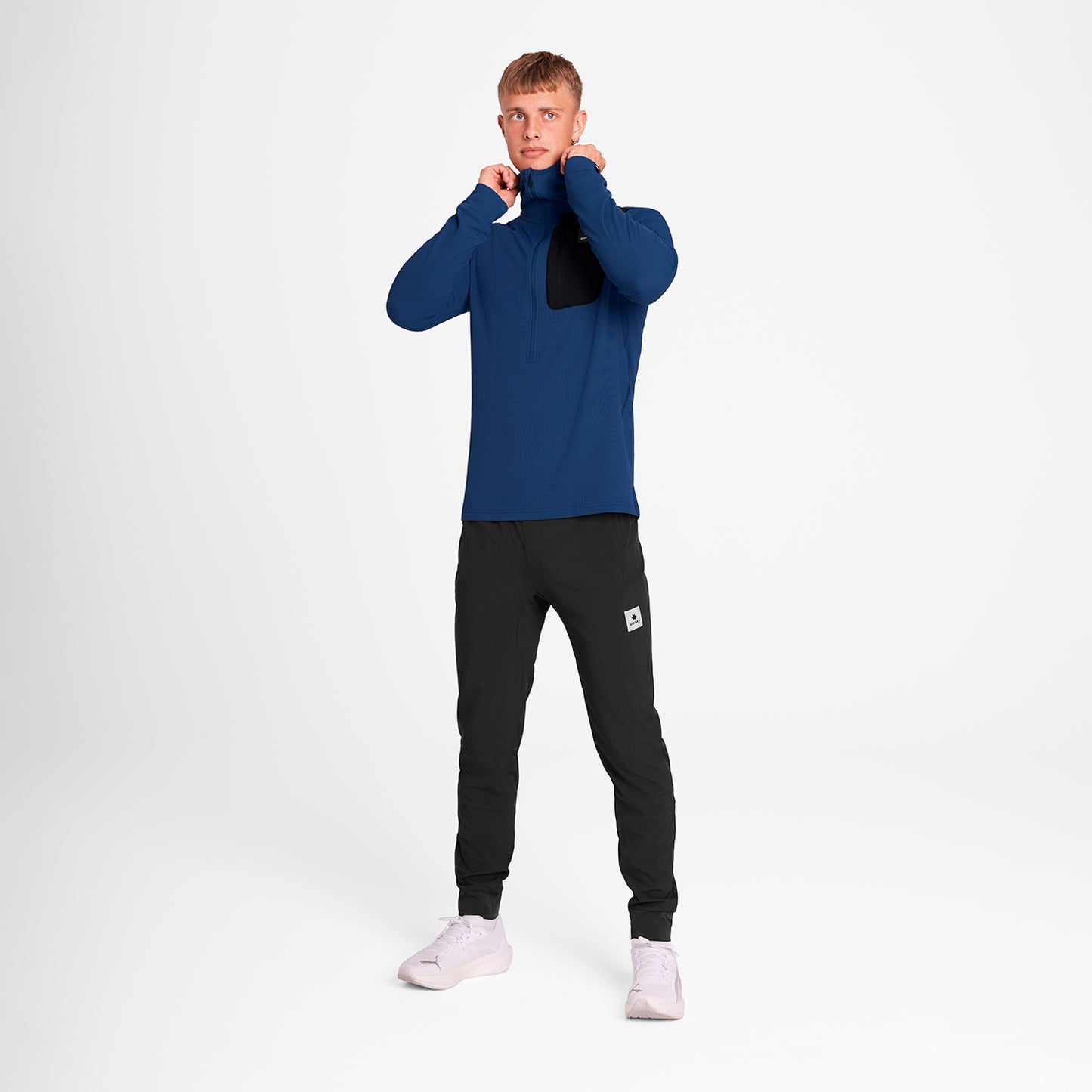 COMBAT HALF ZIP FLEECE HOODIE | BLUE - SAYSKY
