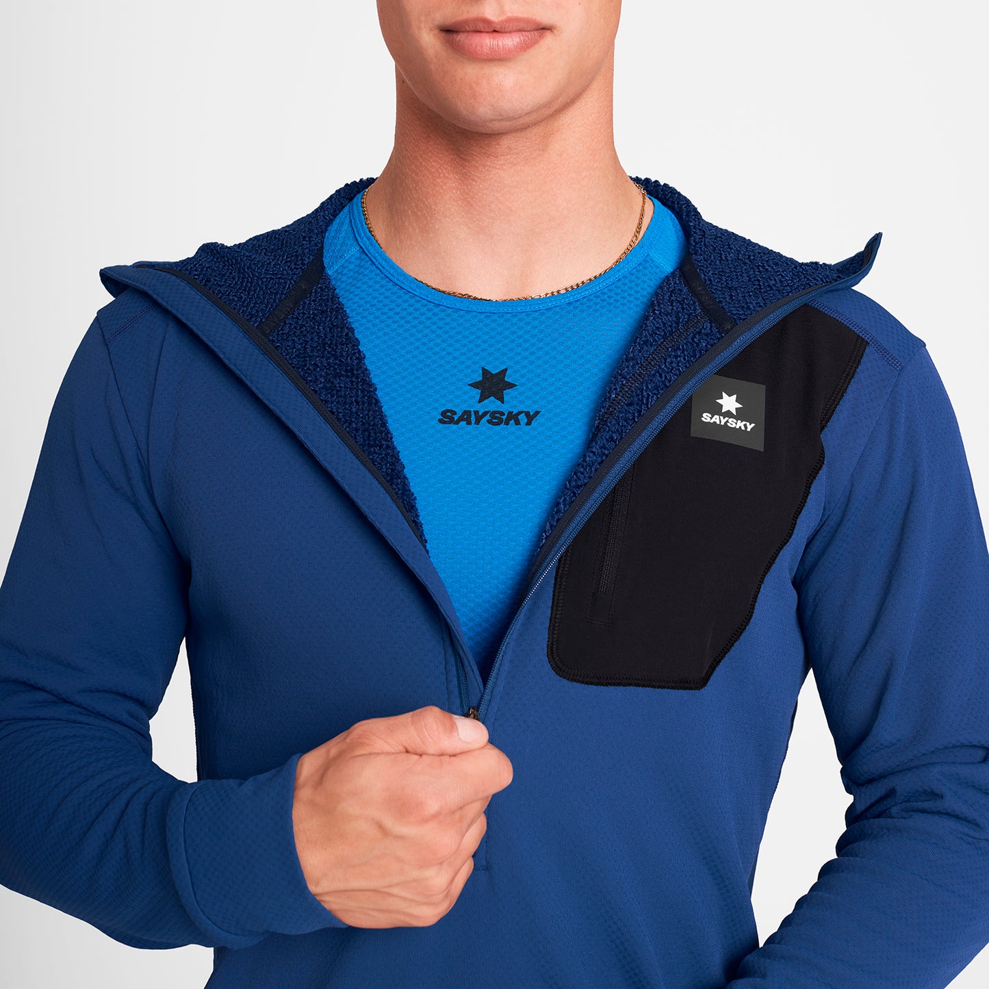 COMBAT HALF ZIP FLEECE HOODIE | BLUE - SAYSKY