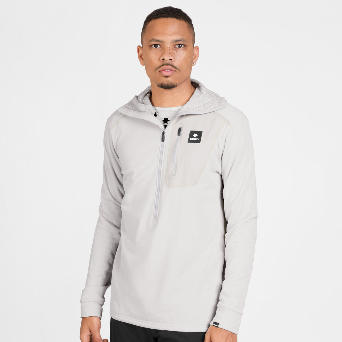 COMBAT HALF ZIP FLEECE HOODIE | GREY