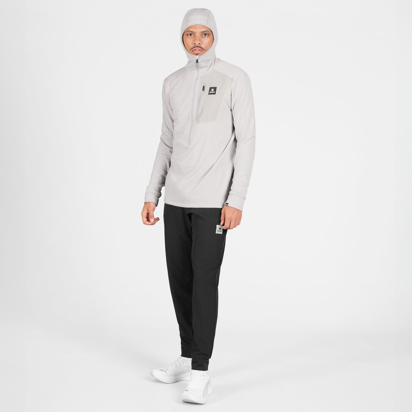 COMBAT HALF ZIP FLEECE HOODIE | GREY