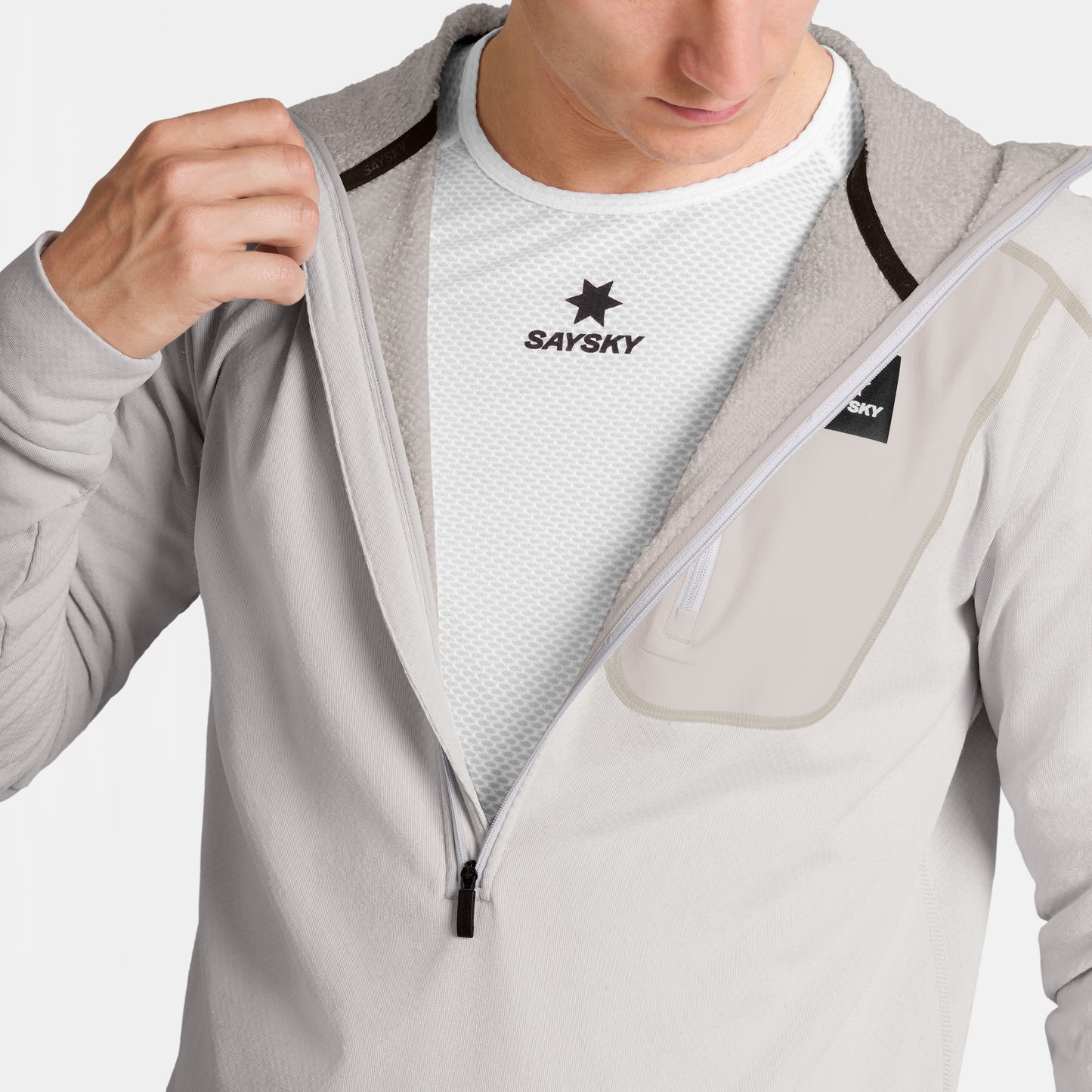 COMBAT HALF ZIP FLEECE HOODIE | GREY