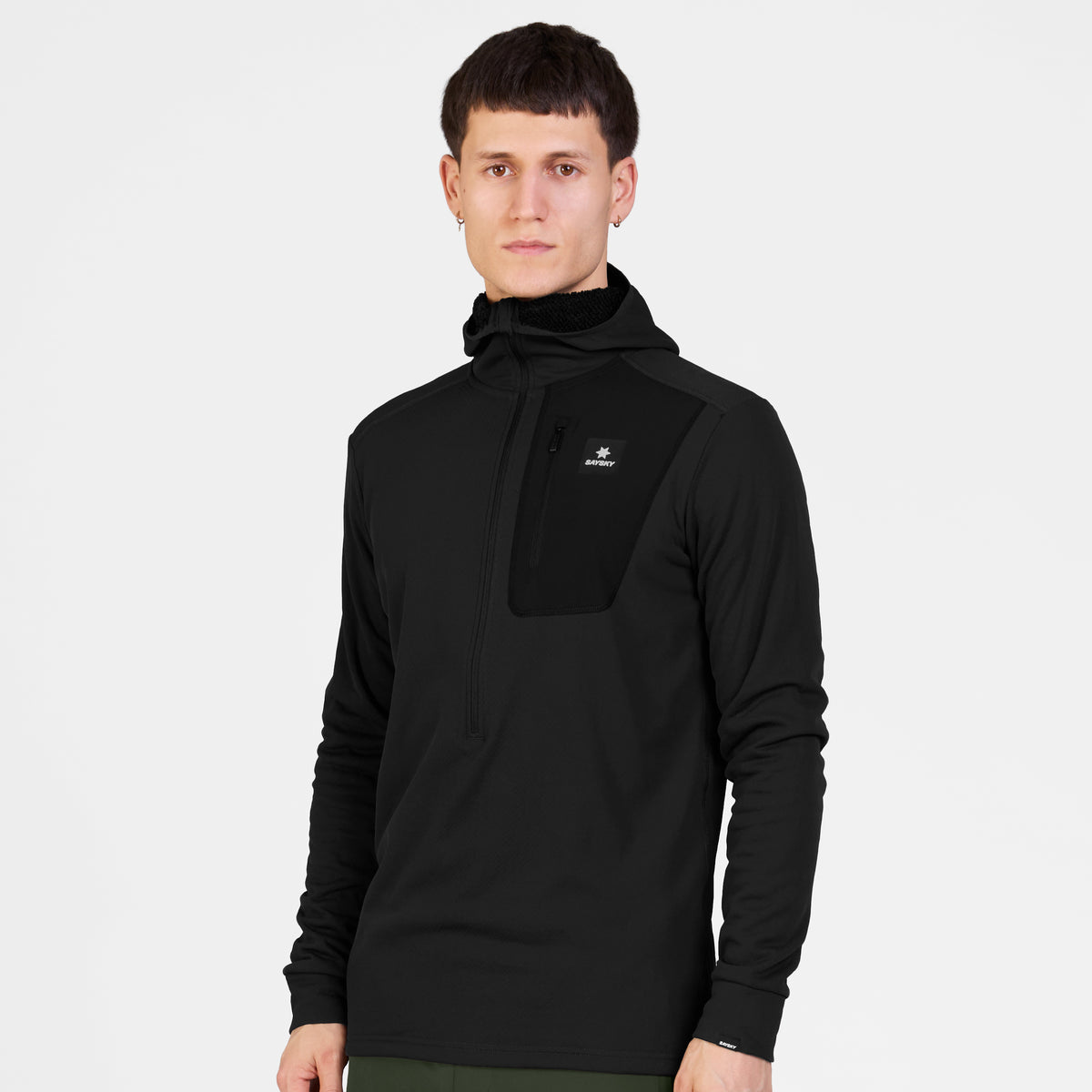 COMBAT HALF ZIP FLEECE HOODIE | BLACK