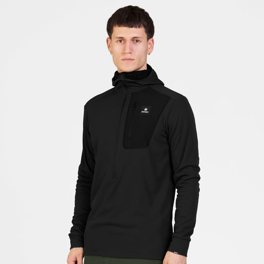 COMBAT HALF ZIP FLEECE HOODIE | BLACK