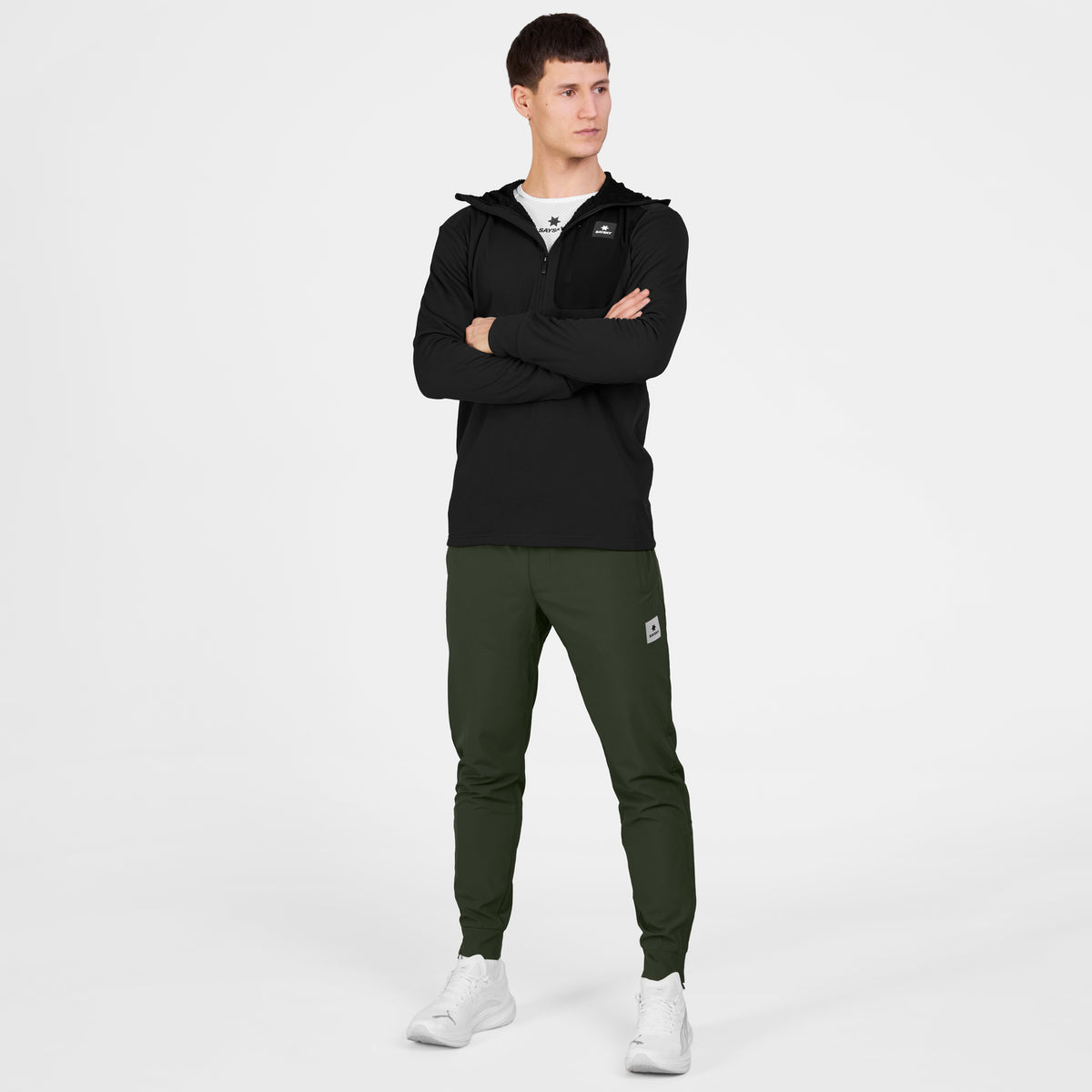 COMBAT HALF ZIP FLEECE HOODIE | BLACK