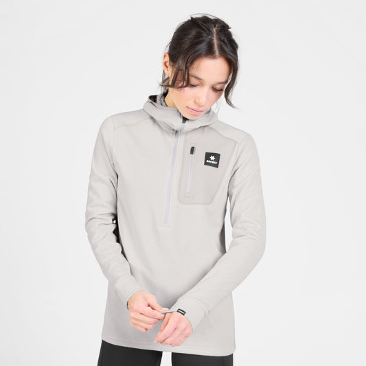 W COMBAT HALF ZIP FLEECE HOODIE | GREY