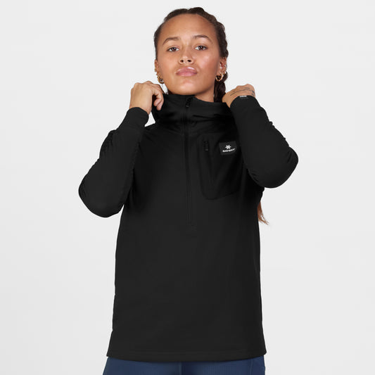 W COMBAT HALF ZIP FLEECE HOODIE | BLACK