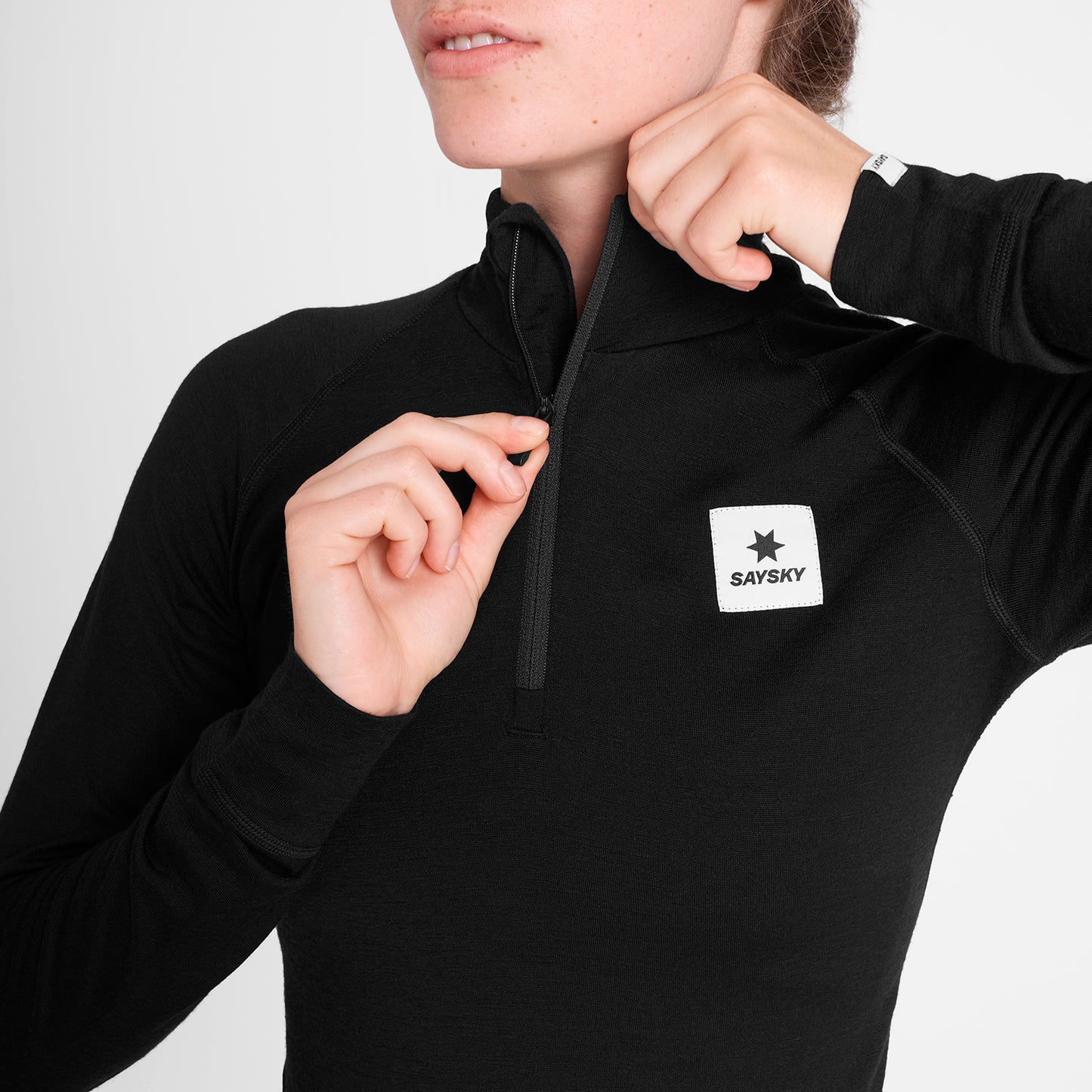 W MERINO BASELAYER LONGSLEEVE | HALF-ZIP BLACK - SAYSKY